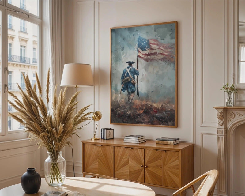 Revolutionary War Soldier Print, Impressionist American Flag Art