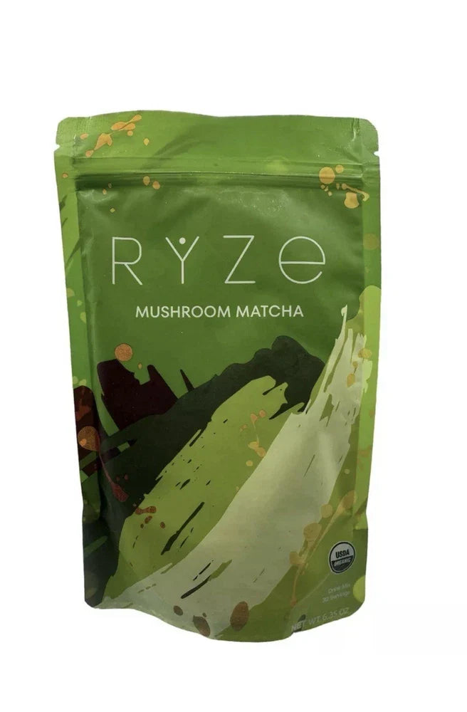 RYZE Mushroom Matcha – Organic Green Tea with Adaptogenic Mushrooms | 30 Servings 300g