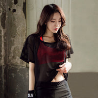 Hollow Out Mesh Blouse Crop Tops
