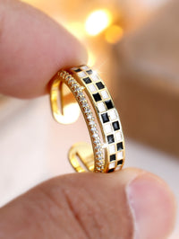 Personality Golden Squares Micro Inlaid Zircon Dual Layer Open-end Ring