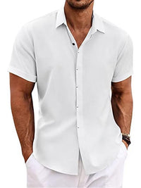 Men's Solid Color Loose Linen Short-sleeved T-shirt