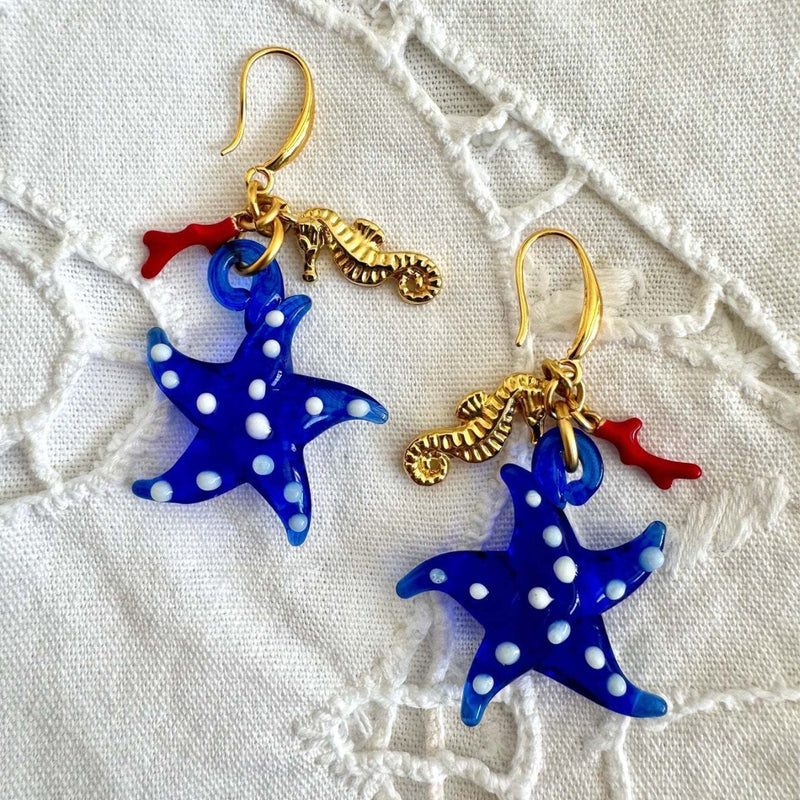 Big Starfish Small Goldfish Seahorse Coral Earrings Stainless Steel Material