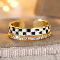 Personality Golden Squares Micro Inlaid Zircon Dual Layer Open-end Ring