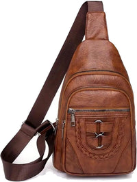 Sling Bag For Women, Multi Pockets CrossBody Bags, Purses Fanny Packs, Vegan Retro Leather Braiding Sling Backpack For Travel