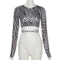 Striped Print Lace-up Short Tops