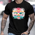 Coconut Tree Sunglasses Print, Men's Round Neck Short Sleeved Shirt, Casual And Comfortable Breathable Top For Spring And Summer Vacation, Men's Casual Vacation As A Gift