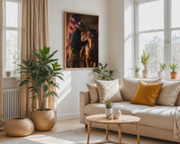 Cowboy Horse American Flag Print, Rustic Western Wall Art