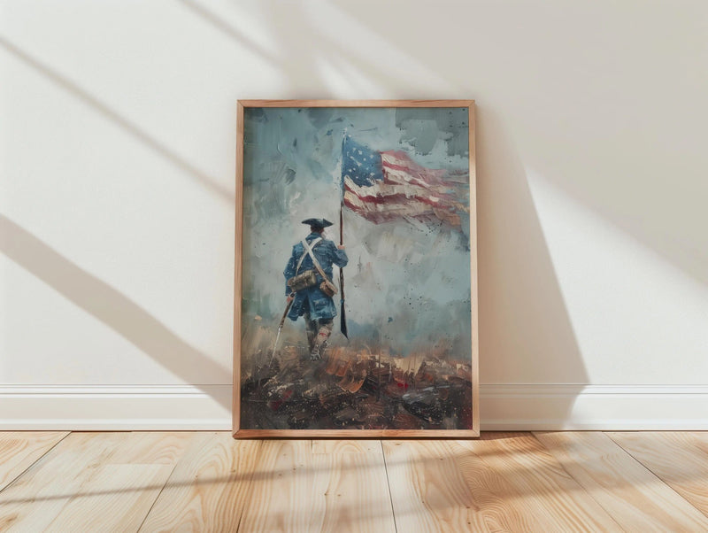 Revolutionary War Soldier Print, Impressionist American Flag Art