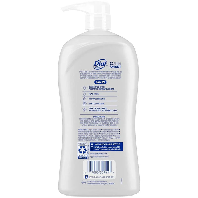 Dial Kids All-in-One Hair, Body Wash & Bubble Bath – Tear-Free Peach Scent | 32 fl oz